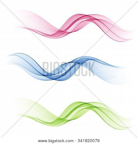 Set Of Abstract Color Wave. Color Smoke Wave. Transparent Color Wave. Blue, Pink, Green Color. Wavy 