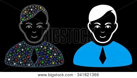 Flare Mesh Loyer Icon With Glare Effect. Abstract Illuminated Model Of Loyer. Shiny Wire Carcass Pol