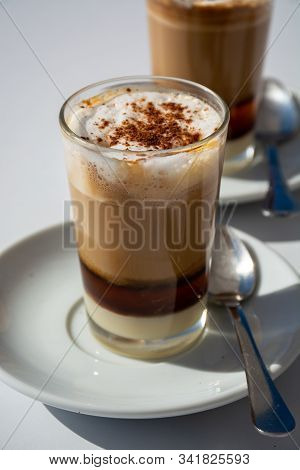 Special Coffee Of Canary Islands, Sweet Barraquito Coffee With Layers And Alcohol Served In Glass