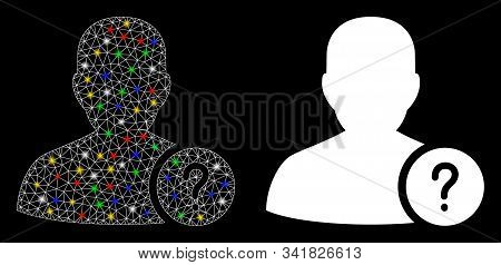 Flare Mesh User Status Icon With Glare Effect. Abstract Illuminated Model Of User Status. Shiny Wire