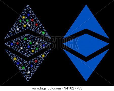 Flare Mesh Ethereum Classic Icon With Glare Effect. Abstract Illuminated Model Of Ethereum Classic. 