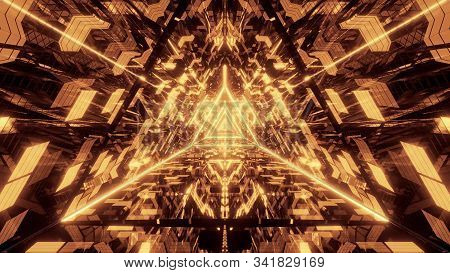 Abstract Triangle Glass Design Artwork With Brick Texture And Glowing Wireframe 3d Illustration Back