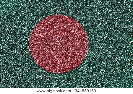 Bangladesh Flag Depicted On Many Small Shiny Sequins. Colorful Festival Background For Party