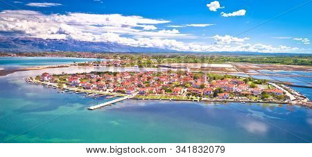 Nin. Historic Town Of Nin Laguna Aerial Panoramic View With Velebit Mountain Background, Dalmatia Re