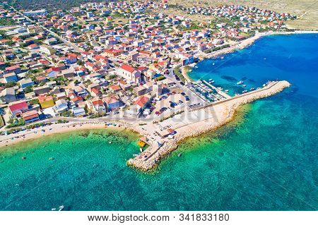 Razanac. Historic Town Of Razanac And Velebit Channel Aerial View, Dalmatia Region Of Croatia
