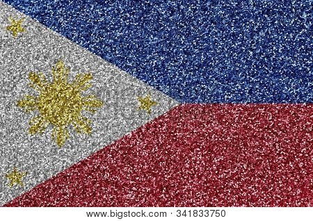 Philippines Flag Depicted On Many Small Shiny Sequins. Colorful Festival Background For Party