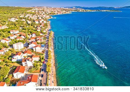 Zadar. Village Of Diklo Beach And Coastline In Zadar Archipelago Aerial View, Dalmatia Region Of Cro