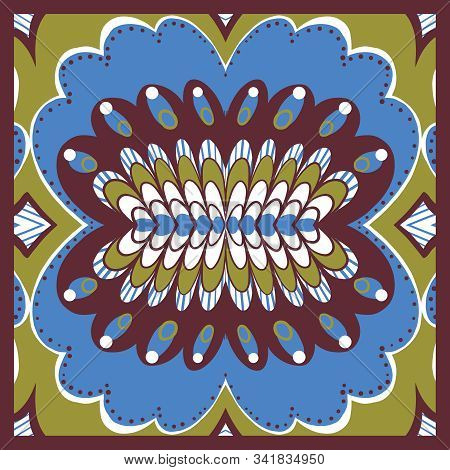 Vector Abstract Geometric Background, Colorful Doodle Illustration, Fabric Textile Pattern. Bandanna