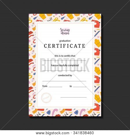 Pre-made Certificate For Sewing Or Crafts School, Classes Or Workshop, Vector Layout For Graduation.