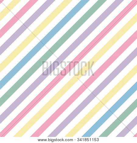 Vector Seamless Pattern Pastel Rainbow With Yellow, Pink, Blue, Green, White Diagonal Stripes.