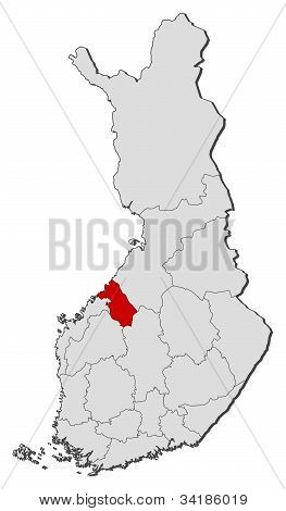 Karta över Finland, Mellersta Österbotten belyst