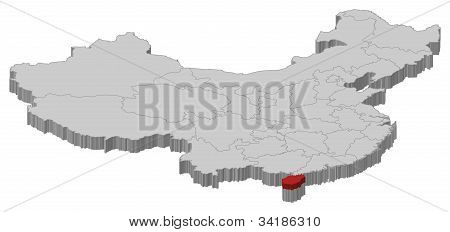 Mapa Číny, Hainan zvýrazněny