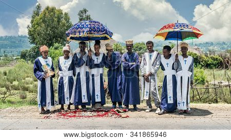 Omo, Ethiopia - September 2017: Unidentified Ethiopian Tennagers Collecting Donation For Religion On