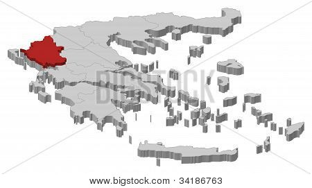 Mappa della Grecia, Epiro evidenziata