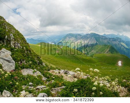 Summer landscape of Switzerland mountain nature at Rochers-de-Naye