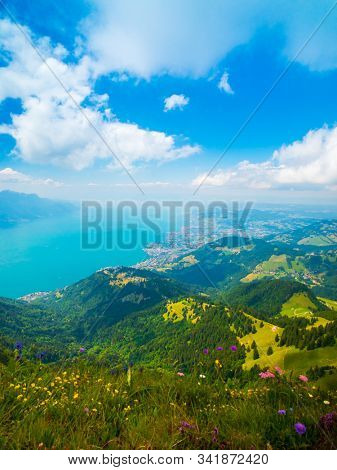Summer landscape of Switzerland mountain nature at Rochers-de-Naye