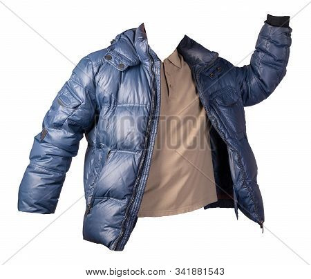 Mens Hakki T-shirt And Blue Jacket Isolated On White Background.casual Clothing