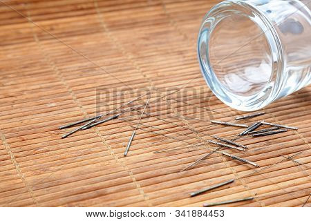 Acupuncture Needles. Silver Needles For Traditional Chinese Medicine Acupuncture. Close-up. There Is