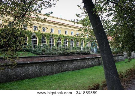 Lancut, Poland. View From The Street To The Beautiful Palace.