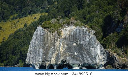 Capillas De Marmol, Also Known As Marble Cathedrals, In Puerto Rio Tranquilo, Patagonia, Chile. On T