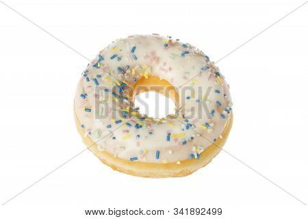 One Glazed Dount Isolated On White Background.
