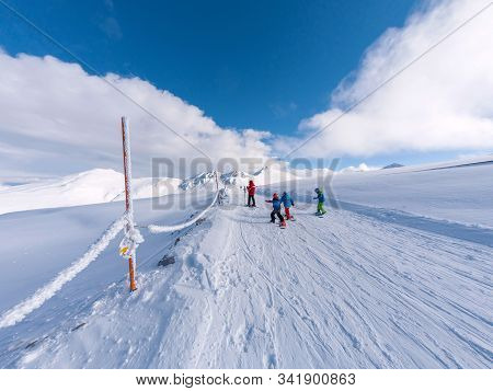 Slopes Of Parnassos Mountain With People In A Sunny Day