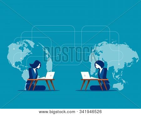 Intercontinental Communications. Concept Business Vector Illustration, Talking, Network, Online Dati