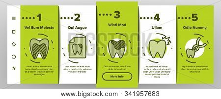 Toothache Onboarding Mobile App Page Screen Vector. Dental Toothache And Caries, Enamel Damaged And 