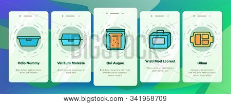 Lunch Box Onboarding Mobile App Page Screen Vector Plastic School Lunch Box And Container For Transp
