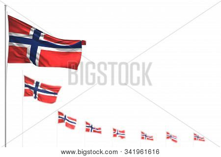 Wonderful Norway Isolated Flags Placed Diagonal, Illustration With Selective Focus And Space For Con