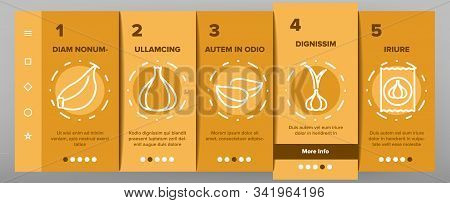 Garlic Spicy Vegetable Onboarding Mobile App Page Screen Vector. Smell From Mouth And Garlic Press, 