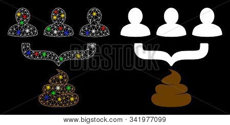 Bright Mesh Human Shit Aggregator Funnel Icon With Sparkle Effect. Abstract Illuminated Model Of Hum