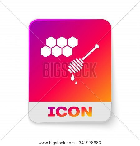 White Honeycomb With Honey Dipper Stickicon Isolated On White Background. Honey Ladle. Honey Cells S