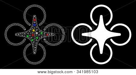 Flare Mesh Nanocopter Icon With Sparkle Effect. Abstract Illuminated Model Of Nanocopter. Shiny Wire