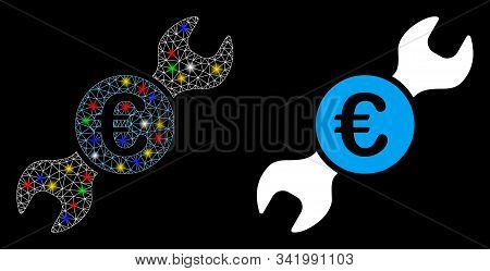 Glowing Mesh Euro Wrench Icon With Lightspot Effect. Abstract Illuminated Model Of Euro Wrench. Shin