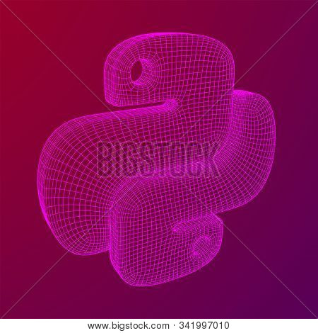 Python Code Language Sign. Programming Coding And Developing Concept. Wireframe Low Poly Mesh Vector