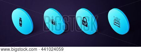 Set Isometric Computer Api Interface, Lock And Check Mark, Cyber Security And Usb Flash Drive With L