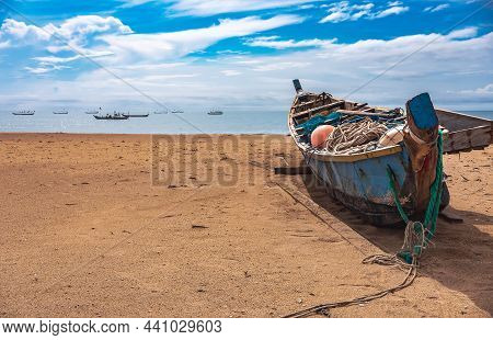 Fishing Boat Missions On The Beach Waiting For The Next Fishing Trip. This Boat Is Located On The Tr
