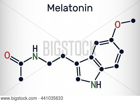 Melatonin Molecule, Hormone That Regulates Sleep And Wakefulness. Skeletal Chemical Formula. Vector 