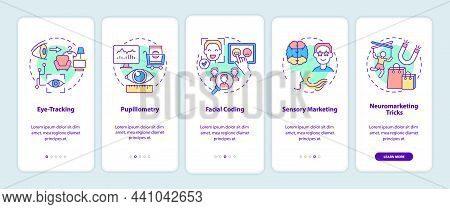 Neuromarketing Techniques Onboarding Mobile App Page Screen. Eye-tracking Walkthrough 5 Steps Graphi