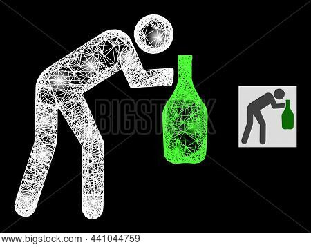 Majestic Net Drunky Man With Light Spots On A Black Background. Light Vector Mesh Created From Drunk