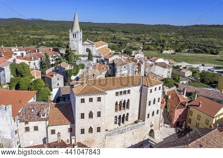 An Aerial View Of Bale - Valle, Castle Soardo - Bembo, In Background Church Of Visitation Blessed Vi