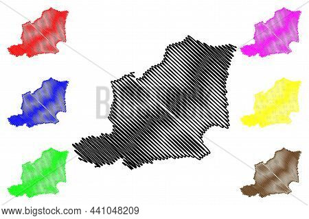 East Khasi Hills District (meghalaya State, Republic Of India) Map Vector Illustration, Scribble Ske