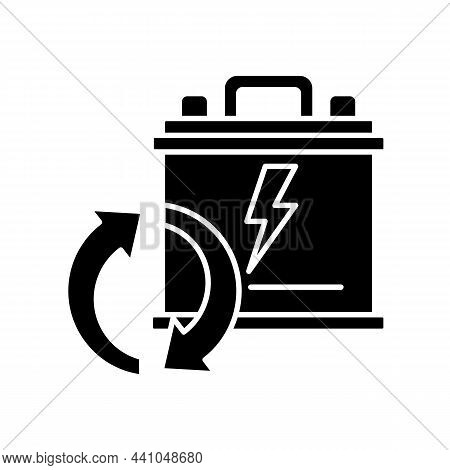Recyclable Lead-acid Batteries Black Glyph Icon. Car Accumumlator Recycling. Rechargeable Energy Cel