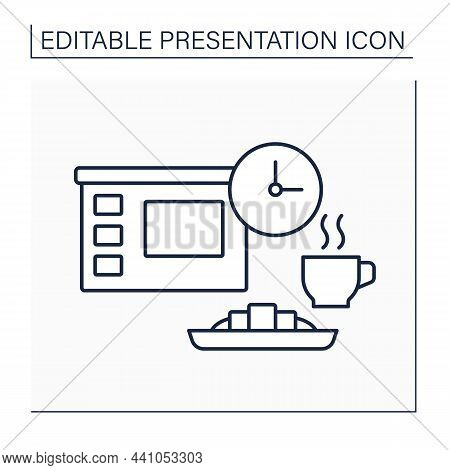 Break Line Icon. Pause At Work Or At Event. Dinner And Coffee Break For Workers. Presentation Concep