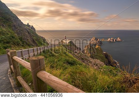 Panoramic View Of The Lighthouse Of Cabo Ortegal In Galicia, Spain. Long Exposure.