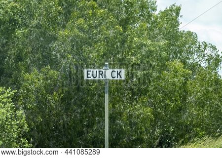 Bruce Highway Townsville To Mackay, Queensland, Australia - November 2021: Euri Creek Name Sign Stan