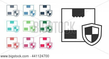 Black Delivery Security With Shield Icon Isolated On White Background. Delivery Insurance. Insured C