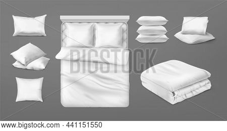 2110.m01.i020.n003.s.c20.754567687 Realistic Bedding Set. White Blank Mockup Of Square And Rectangul