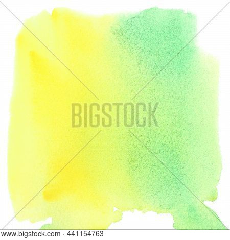 Watercolor Yellow Green Gradient. Colorful Hand Drawn Stain Background